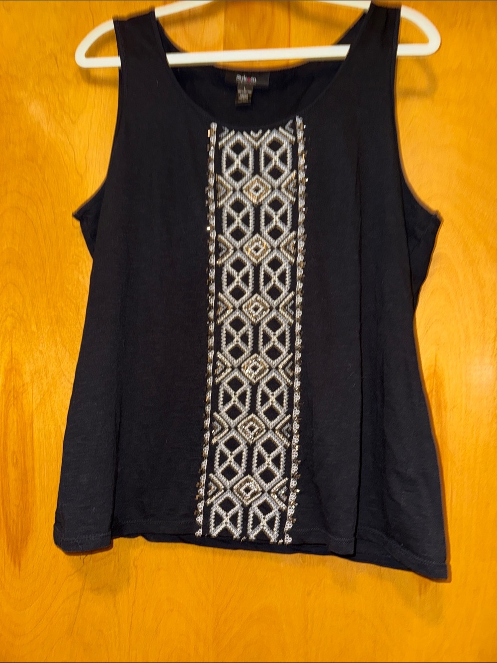 Style & Co. Black Tank Top with Silver Geometric Embellish
